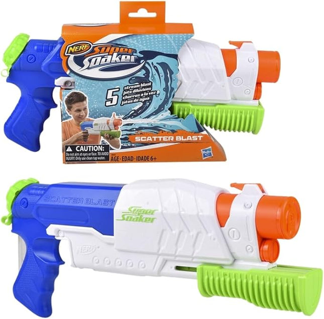 Nerf Super Soaker Scatter Blast Water Blaster, 5 Streams of Water, Pump Action, Kids Outdoor Water Toy, Gifts for 6 Year Old Boys & Girls