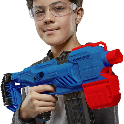 Nerf Alpha Strike Flyte CS-10 Motorised Blaster – 10-Dart Clip-Fed Blasting – 20 Official Nerf Elite Darts – for Kids, Teens, Adults, Multicolor (E8696)
