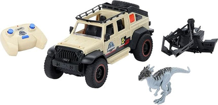 Matchbox RC Jurassic World Dominion Jeep Gladiator, 6-inch Dracorex Dinosaur Figure, Remote-Control Toy Car with Auto-Capture Claw
