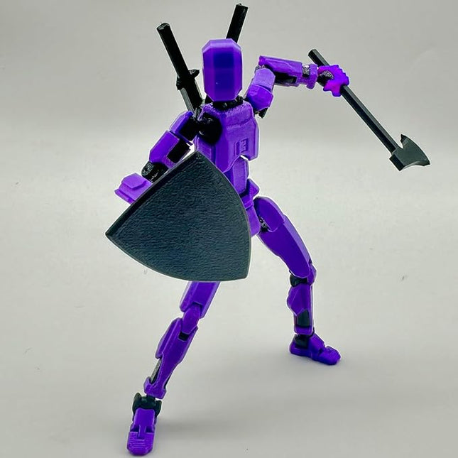 (Assembly Completed) 3D Printed Figure 5.54-inch Dummy13 with Weapon Expansion Set and Bracket, Full Body Mechanical Movable Toy, Desk Decoration. (Purple)