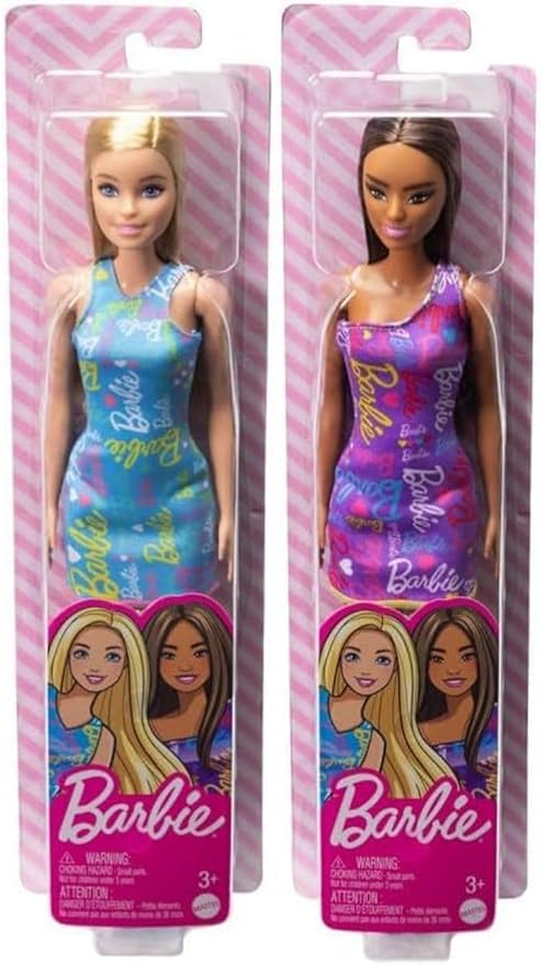 Barbie Fashion Dolls, Logo Print Dress, Bundle of 2
