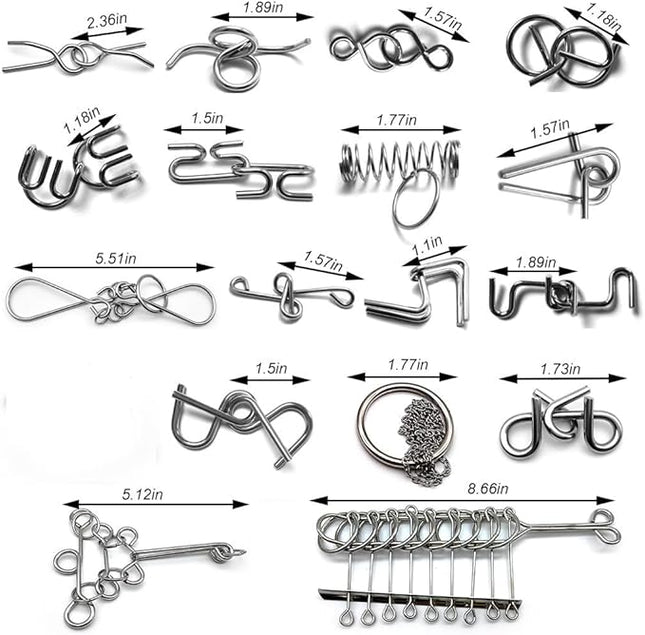 Zooshine 18 Sets Metal Brain Puzzles Teasers IQ Toys,Metal Puzzles Games for Adults Kids
