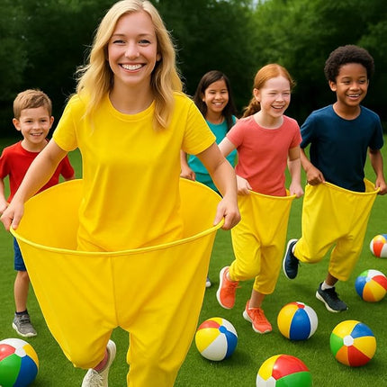 KYWYOYOU Granny Pants Yard Game - Oversized Stretchy Pants Relay Set with 8 Inflatable Balls & Pump, Hilarious Outdoor Team Party Game for Adults & Kids, Backyard, Family Reunion & Field Day