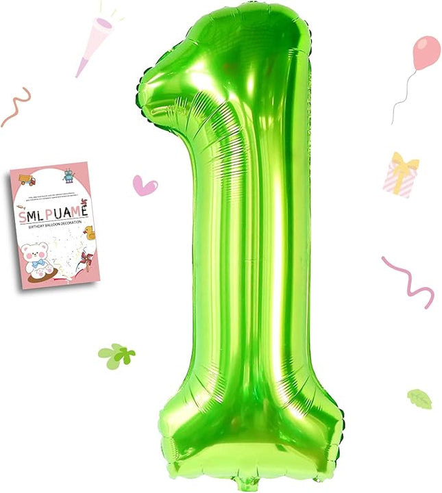 Smlpuame 40 inch Number Balloon 0-9 Green Large Number 1 Balloons,Digital Balloons for Birthday Party Celebration Decorations Supplies, Helium Foil Number Balloons for Wedding Anniversary