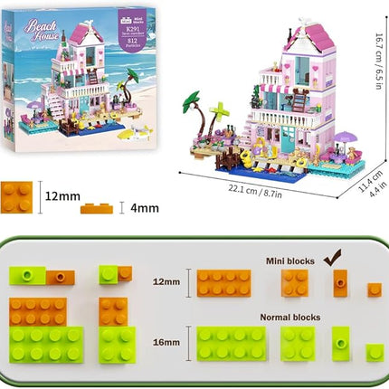 MindBox Girls Seaside Villa Building Blocks,812pcs Beach House Building Toys for Kids Age 8+，Mini Brick