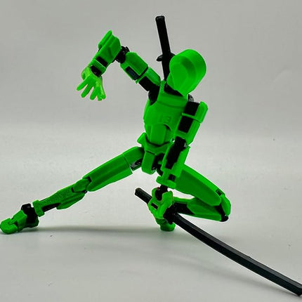 (Assembly Completed) 3D Printed Figure 5.54-inch Dummy13 with Weapon Expansion Set, Full Body Mechanical Movable Toy, Desk Decoration. (Green)