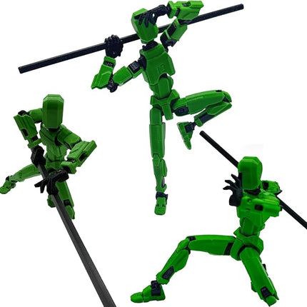3D Printed 5.54-inch Multi-Jointed Action Figures Dummy13, Full Body Mechanical Movable Toy, Multiple Accessories, Hand Painted Figure, Desk Decoration, Creative Gifts (Green)