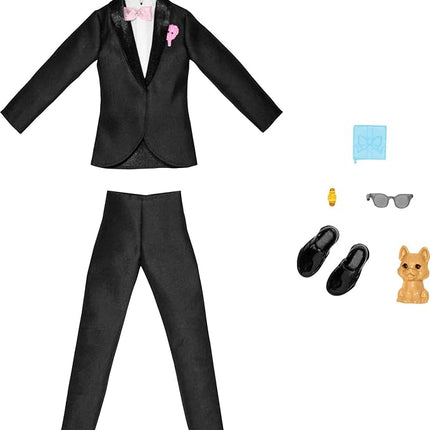 Barbie Ken Fashion Pack, Bridal Set with Groom Outfit for Ken Doll, Includes Tuxedo & Shoes, Puppy & 3 Accessories