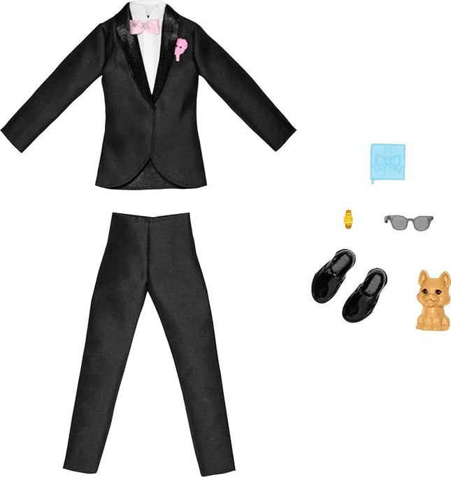 Barbie Ken Fashion Pack, Bridal Set with Groom Outfit for Ken Doll, Includes Tuxedo & Shoes, Puppy & 3 Accessories
