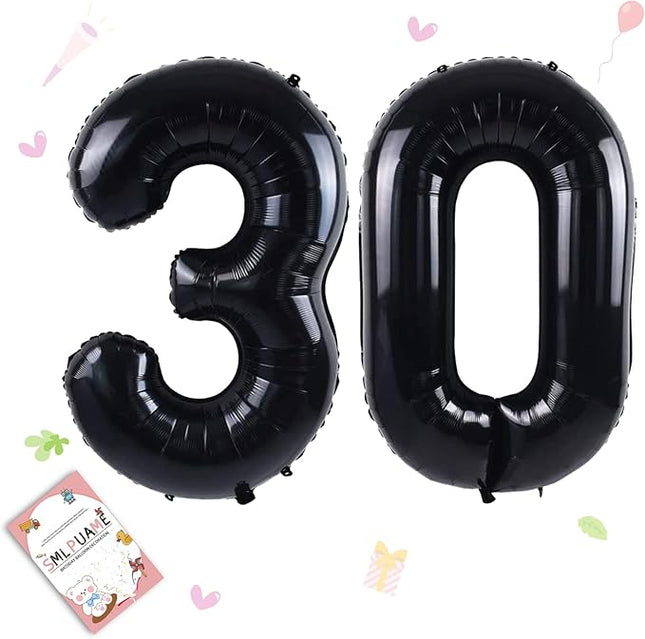 Smlpuame 40 inch Number Balloon 0-9 Black Large Number 30 Balloons,Digital Balloons for Birthday Party Celebration Decorations Supplies, Helium Foil Number Balloons for Wedding Anniversary