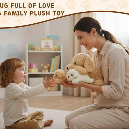 Chirpy Chums Classic Dog Family – Mommy Labradoodle with 4 Puppies – 17” Ultra-Soft Plush Stuffed Animal Toy – Zipper Belly Surprise for Cuddles, Play & Gifts – 5-Piece Puppy Set for Kids Ages 3+