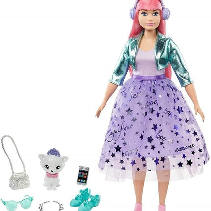Barbie Princess Adventure Daisy Doll in Princess Fashion (12-inch Curvy) with Pink Hair, Pet Kitten, Tiara, 2 Pairs of Shoes and Accessories, for 3 to 7 Year Olds