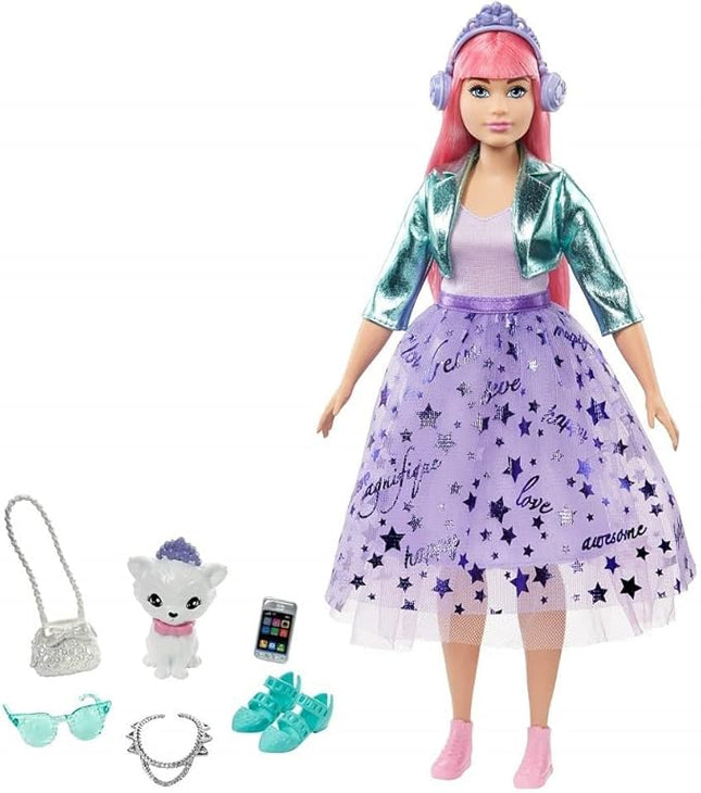 Barbie Princess Adventure Daisy Doll in Princess Fashion (12-inch Curvy) with Pink Hair, Pet Kitten, Tiara, 2 Pairs of Shoes and Accessories, for 3 to 7 Year Olds