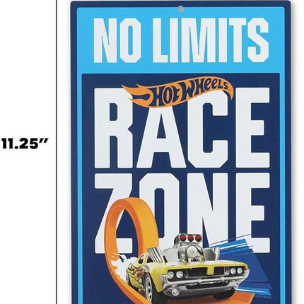 Hot Wheels No Limits Race Zone Metal Wall Decor - Fun Hot Wheels Sign for Kids' Bedroom or Garage