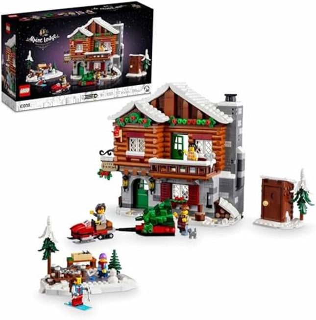 LEGO Icons Alpine Lodge Model Building Set - Collectible DIY Kits for Adults, Ages 18+ - Log Cabin Kit for Winter Activities with Snowmobile and Minifigues - 10325