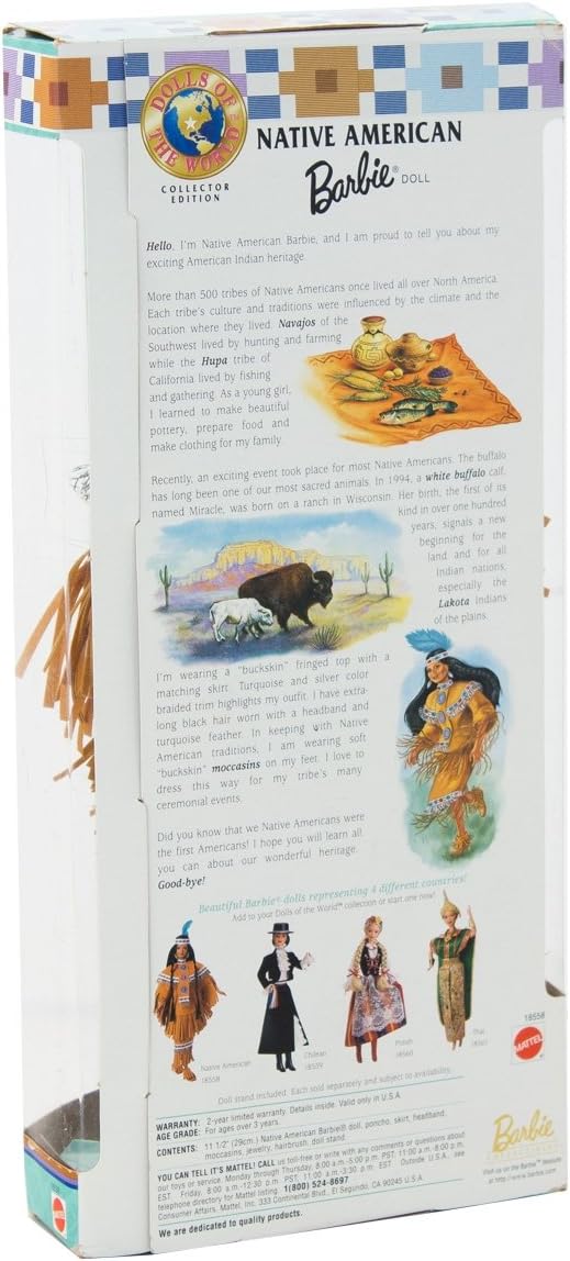 Barbie 1997 Collector Edition Dolls of the World 12 Inch Doll - Fourth Edition Native American Barbie with Poncho, Skirt, Headband, Moccasins, Jewelry, Hairbrush and Doll Stand