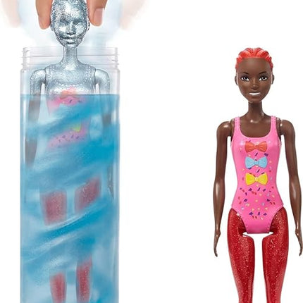 Barbie Color Reveal Glitter! Hair Swaps Doll, Glittery Blue with 25 Hairstyling & Party-Themed Surprises Including 10 Plug-in Hair Pieces, Gift for Kids 3 Years Old & Up