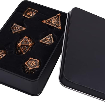 AUSTOR 7-Die Metal DND Dice Set Dungeons and Dragons Polyhedral Roll Playing Dice with Box D20 D12 D10 D% D8 D6 D4 for Pathfinder MTG RPG Board Games