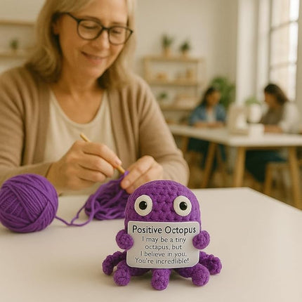 Positive Octopus - Emotional Support Crochet Dolls, Positive Crochet Animals, Emotional Support Plush Gift, Stuffed Animal for Anxiety & Stress Relief