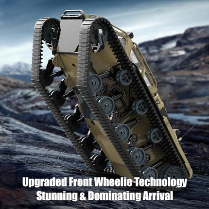 RC Tank Car, 1:16 Remote Control Crawler 10KM/H High Speed Tank, 2.4Ghz RC Rock Crawler Off-Road 4WD 360°Rotating Drifting Car with 2 Batteries, Military Truck Toy for Kids