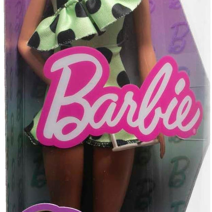Barbie Fashionistas Doll #200 with Brunette Hair, Green Polka Dot Romper & Accessories Including Orange Heels & Sunglasses