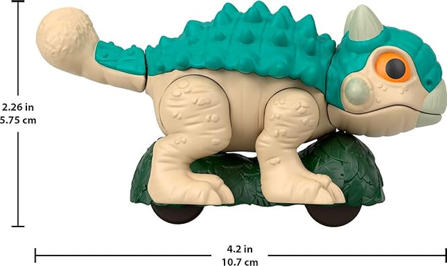Fisher-Price Imaginext Jurassic World Dinosaur, Ankylosaurus Push-Toy with Rolling Wheels & Wiggling Motion, 5.5 Inches Tall