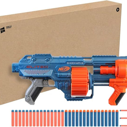 Nerf Elite 2.0 Shockwave RD-15 Blaster, 30 Nerf Darts, 15-Dart Rotating Drum, Pump-Action Slam Fire, Built-in Customising Capabilities