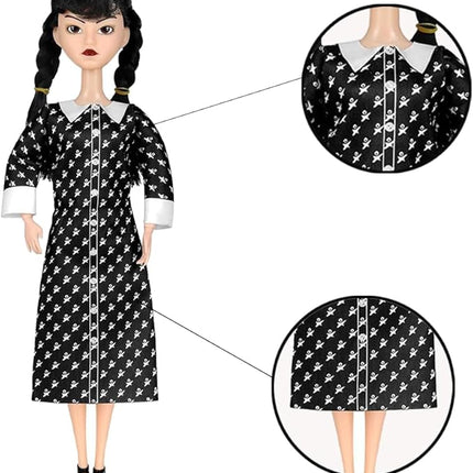 11.5'' Addams Doll, Black Dress, High Heels, and Hair, Christmas Decoration Perfect ChristmasToy Gift for Girls & Fans (F)