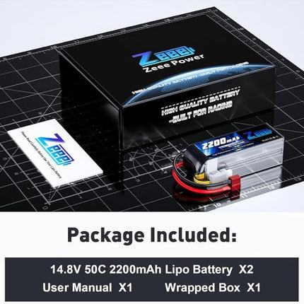 Zeee 4S Lipo Battery 2200mAh 14.8V 50C Soft Pack RC Battery with T Connector for RC Car Boat Truck Helicopter Airplane UAV Drone FPV RC Hobby (2 Pack)