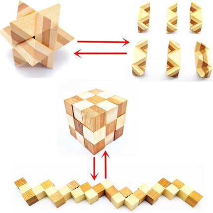 Qiandier Bamboo 3D Puzzle Metal Brain Teasers Puzzles Mind Game Toys Set for Teens and Adults Pack of 12pcs