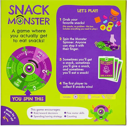 Exploding Kittens Snack Monster 2-6 Players - Ages 4+ - 10 Minutes to Play - Snack Eating Spinner Game - Kid Friendly Card Game, Family Game Night,