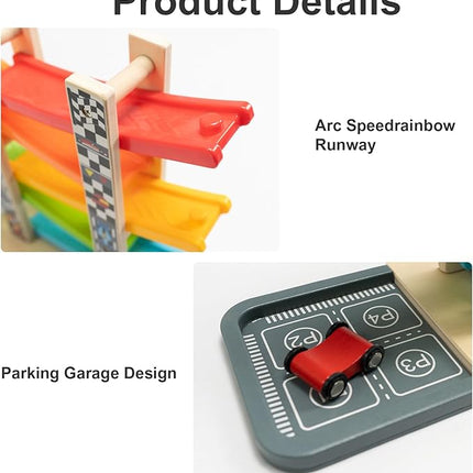 WOOD CITY Toddler Toys for 1 2 3 Years Old, Wooden Car Ramp Racer Toy Vehicle Set with 5/7 Mini Cars & Race Tracks, Montessori Toys Craft Gift for Toddlers Boys and Girls (ramp Racer-5 Layers)
