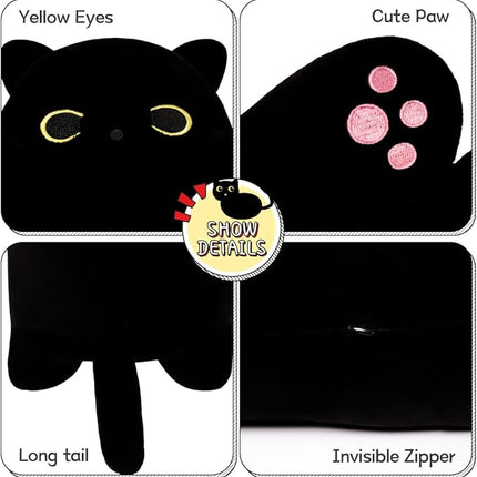 Long Black Cat Toy Kids Plush Toy Pillow Hugging Pillow Cute Plush Cat Stuffed Animal Toy Gift for Kids(Black, 50cm/19.6in)