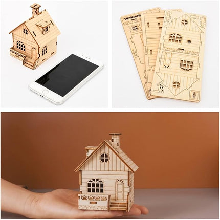 3D Wooden Puzzle Music Box Hand -Crank Cabin Music Box Teaser Science and Education Education DIY Kits 3D Puzzles for AdultsGirls (Cabin)