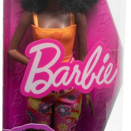 Barbie Fashionistas Doll #198, Petite with Curly Black Hair, Retro Floral Clothes & Accessories Including Platform Sandals & Earrings