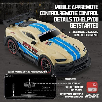 Color-Changing Remote Control Car with Dual Control, 6-Channel 2.4GHz RC Drift Cars with Lights, 2 Tire Sets & 4 Cones, High Speed Racing Toy for Boys, Birthday Gifts for Kids (A: Blue-Purple)