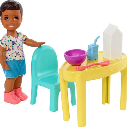 Barbie Skipper Babysitters Inc Small Doll and Accessories Playset with Toddler Boy Doll, Table, Chairs and 4 Food-Themed Pieces