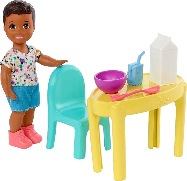 Barbie Skipper Babysitters Inc Small Doll and Accessories Playset with Toddler Boy Doll, Table, Chairs and 4 Food-Themed Pieces
