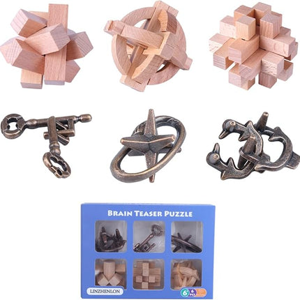 Brain Teaser Puzzle for Adults Puzzles Metal Hole Lock Adult Educational Toy Jigsaw IQ Puzzle（6 Pack） (Gold)