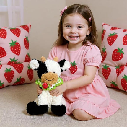 Hopearl Adorable Plush Cow Toy with Knitted Cute Strawberry Bib Floppy Dairy Cattle Soft Stuffed Animal Gifts for Boys Girls Kids Toddlers, 9''