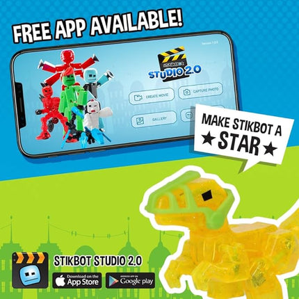 Zing Stikbot Dino Theme Pack Bundle, Set of 2 Stikbots, 2 Stikbot Dinos and Dino-Themed Accessories, Create Stop Motion Animation (Mixed)