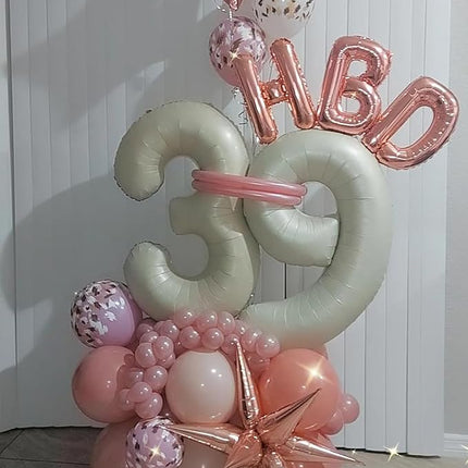 Smlpuame 40 Inch Beige Number 9 Balloons for 9th Birthday Decorations Boys Girl, Giant Self-Sealing Cream Foil Number 0-10 White Sand Balloon for Women Men Party Anniversary Baby Shower Supplies