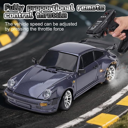 LDRC 1898 1:18 RC Drift Car 911 2.4GHz RWD with Gyroscope on-Road Alloy Body Shell Racing Cars Radio Control (Purple)