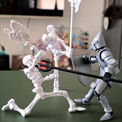 T13 Skeleton Action Figure, Movable Articulated Human Skeleton, 5.12-in Action Figure Wearing Multiple Sets of Weapons, Can Be Painted, Suitable for Collectors As Desktop Decorations (3pcs)