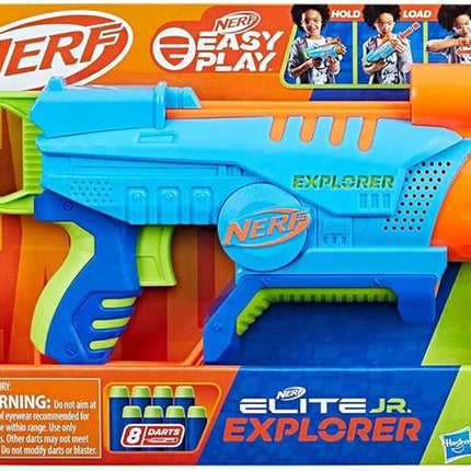 Nerf Elite Jr, Blaster Explorer Easy-Play, Easy to Hold, Load and Shoot, 8 Nerf Elite Darts for Girls and Boys, Ages 6 and Above