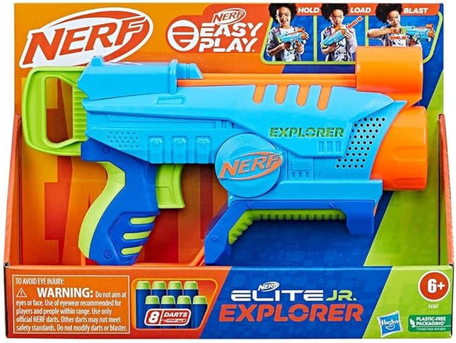 Nerf Elite Jr, Blaster Explorer Easy-Play, Easy to Hold, Load and Shoot, 8 Nerf Elite Darts for Girls and Boys, Ages 6 and Above