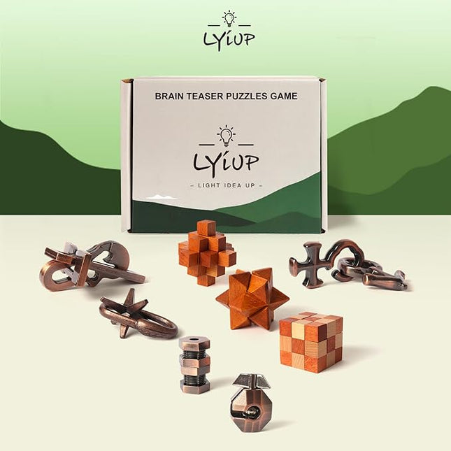 8pcs Puzzles Toys Wooden and Metal Brain Teaser Puzzles Game for Adults Kids Unlock Interlocking Puzzle IQ Education Puzzle Gift