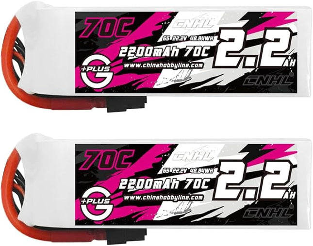 CNHL 2200mAh 6S Lipo Battery 22.2V 70C with XT60 Plug for RC Car Airplane Truck Boat Buggy Heli Airplane Drone (2 Packs)