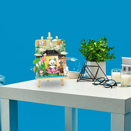 MEIEST Panda Mini Building Blocks Cute 3D Painting Model Set,Creative 4 Seasons' Views Collection Construction Building Bricks Toy,Home Decor (Summer-Lotus)