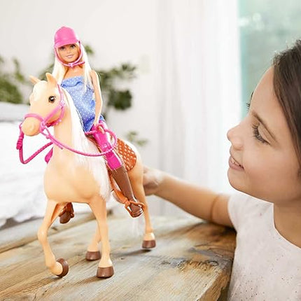Barbie Playet with Blonde Fashion Doll in Riding Outfit & Light Brown Horse with Saddle, Bridle & Reins (Amazon Exclusive)